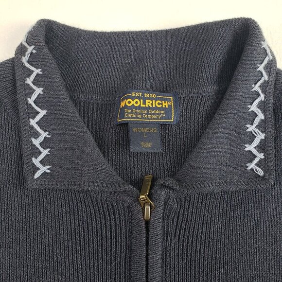 Vintage Woolrich Embroidered Sweater Women Large Blue Full Zip Cardigan Grandma - Picture 11 of 12